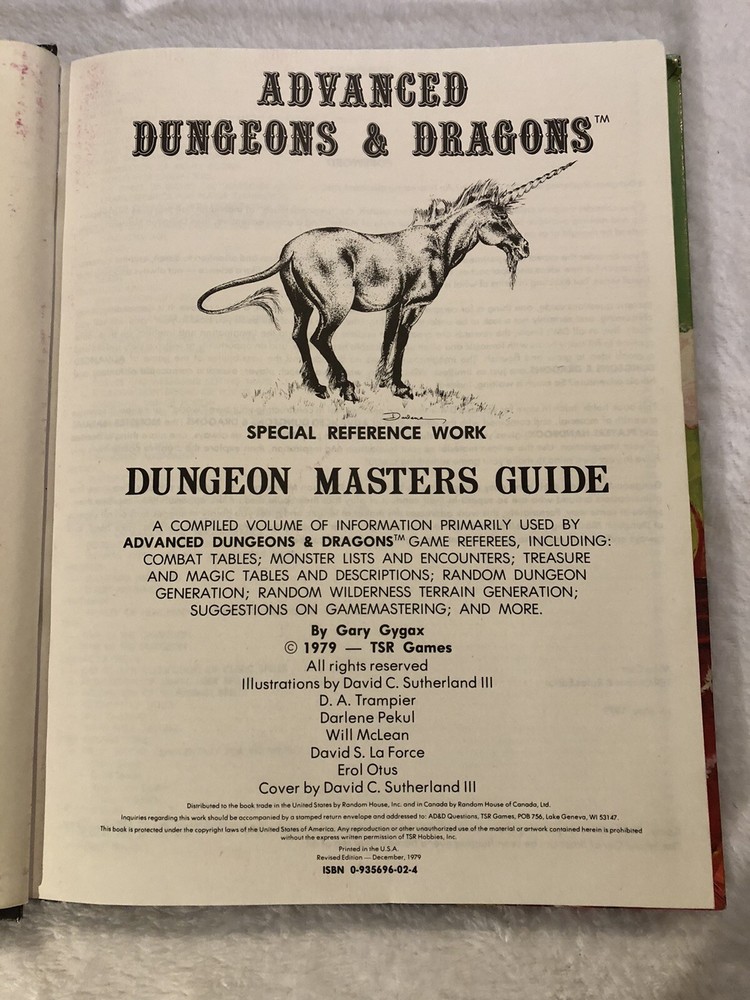 Advanced D&D Dungeon Masters Guide Book #2011 By Gary Gygax (1979)