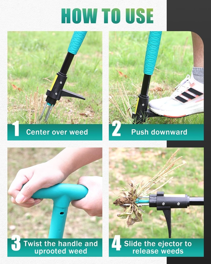 39" Weed Pulling Tool, 3-Claw Detachable Weed Puller Tool with Long Handle, H...