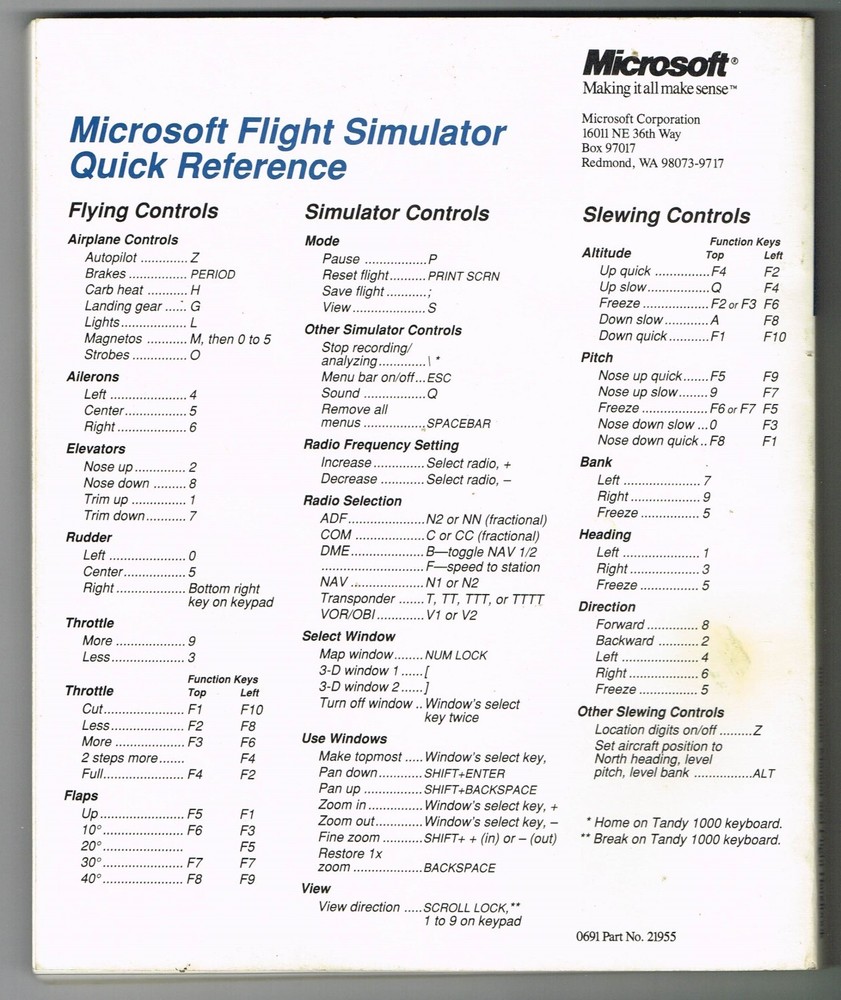 MICROSOFT FLIGHT SIMULATOR Information Manual & Flight Handbook, for IBM 1989