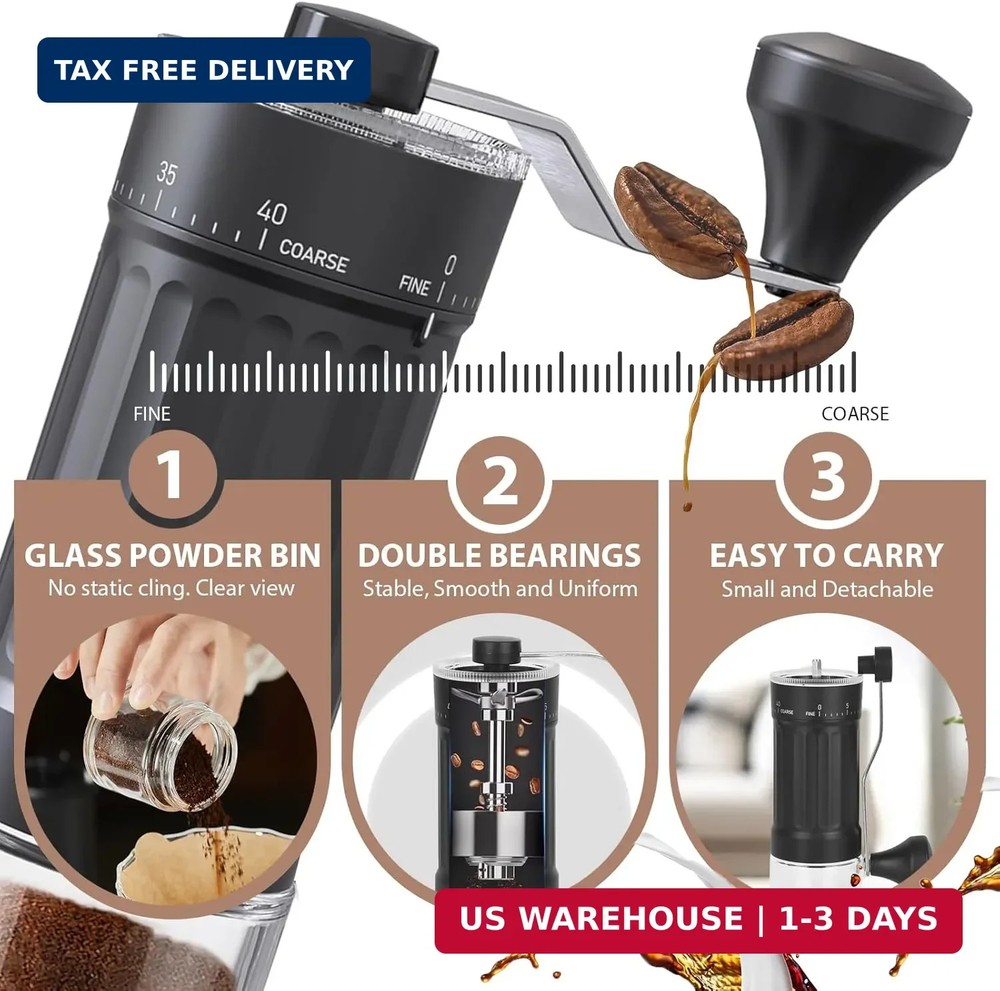 Portable Manual Coffee Grinder, 40 External Adjustable Settings, Conical Ceramic