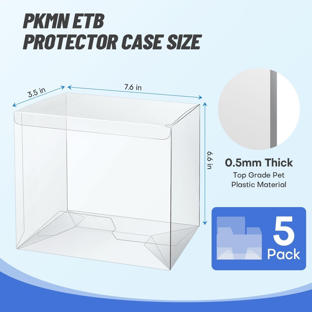 5 Pack Clear PKMN ETB Protector Case, PKMN Elite Trainer box Protector, PET P...