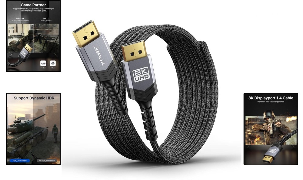 DisplayPort 1.4 Cable 10ft | 8K Gaming Support, FreeSync & G-Sync Compatible