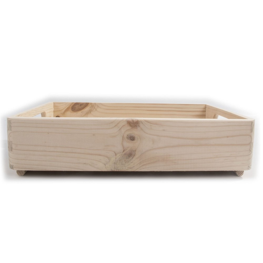 Stackable Decorative Shallow Non-lidded Open Top Wooden Crate Box 30x20x7 cm