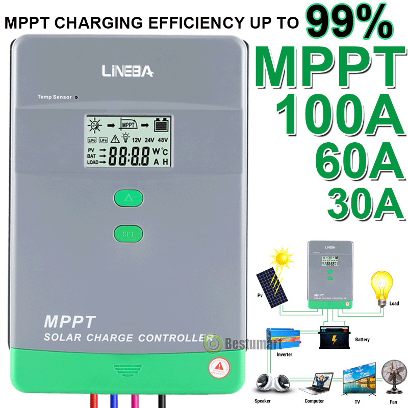 100 AMP MPPT Solar Panel Controller - 12/24/36/48V Battery Charger Regulator US