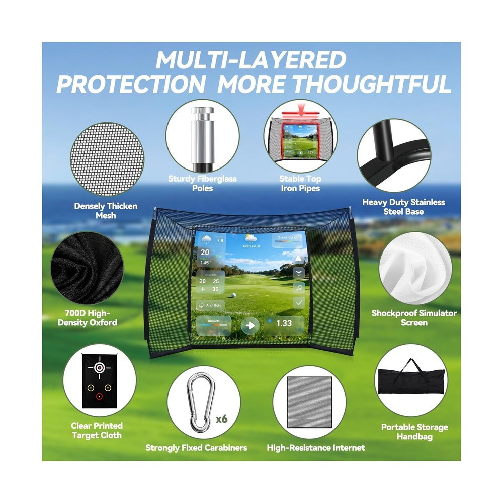 Golf Practice Hitting Net with HD Simulator Screen and Target Cloth, 10x8 FT ...