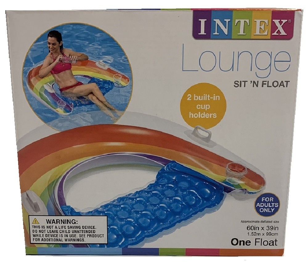 Intex Sit footN Float Inflatable Pool Float 60inch x 39inch Rainbow 2Pack