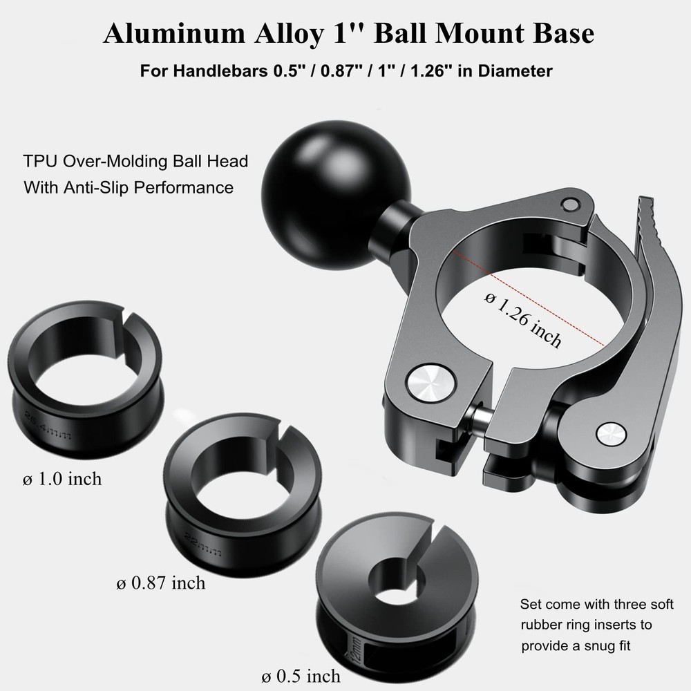 RAM Ball Mount Base Alloy Handlebar Clamp Mount Base Suitable for Motorcycle