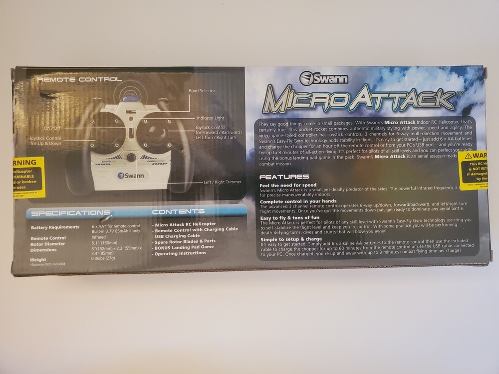 Swann Micro Attack RC Helicopter Gray 8 Min. Flight Time 3D Directional Control