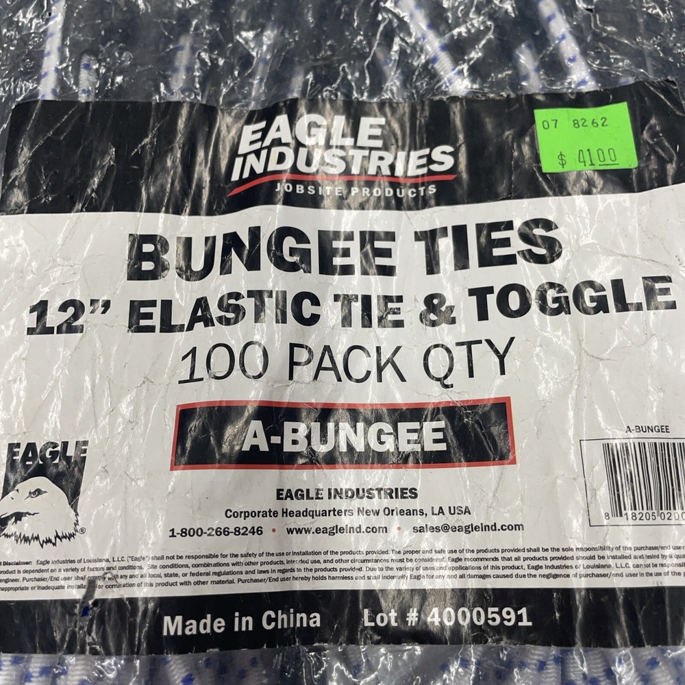 100-Pc. 12" Inch Elastic Bungee Tie ＆ Toggle Elasticated shock cords New W2