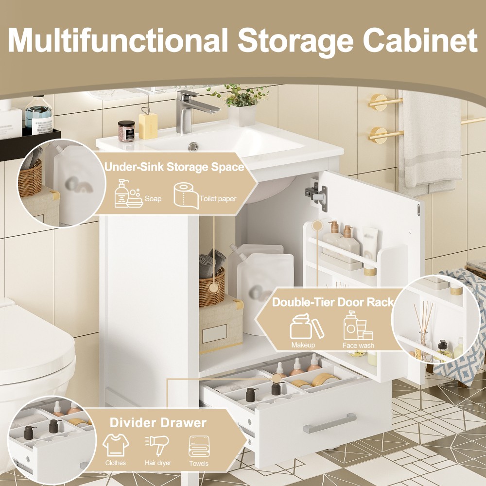 Bathroom Vanity W Ceramic Sink Double Layer Door Organizer