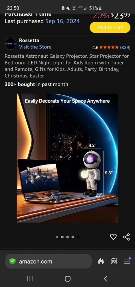 Rossetta Astronaut Galaxy LED Night Light Projector Remote Timer Color Changing