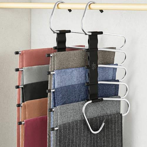 Pants Hangers Space Saving - 2 Pack - Non-Slip Multi-Layer Space Saving