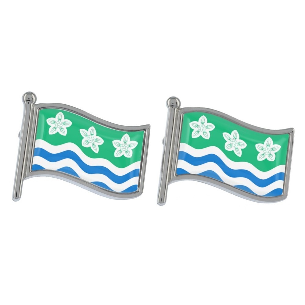 Cumbria Wave Flag Silver Cufflinks Personalised Chrome Box