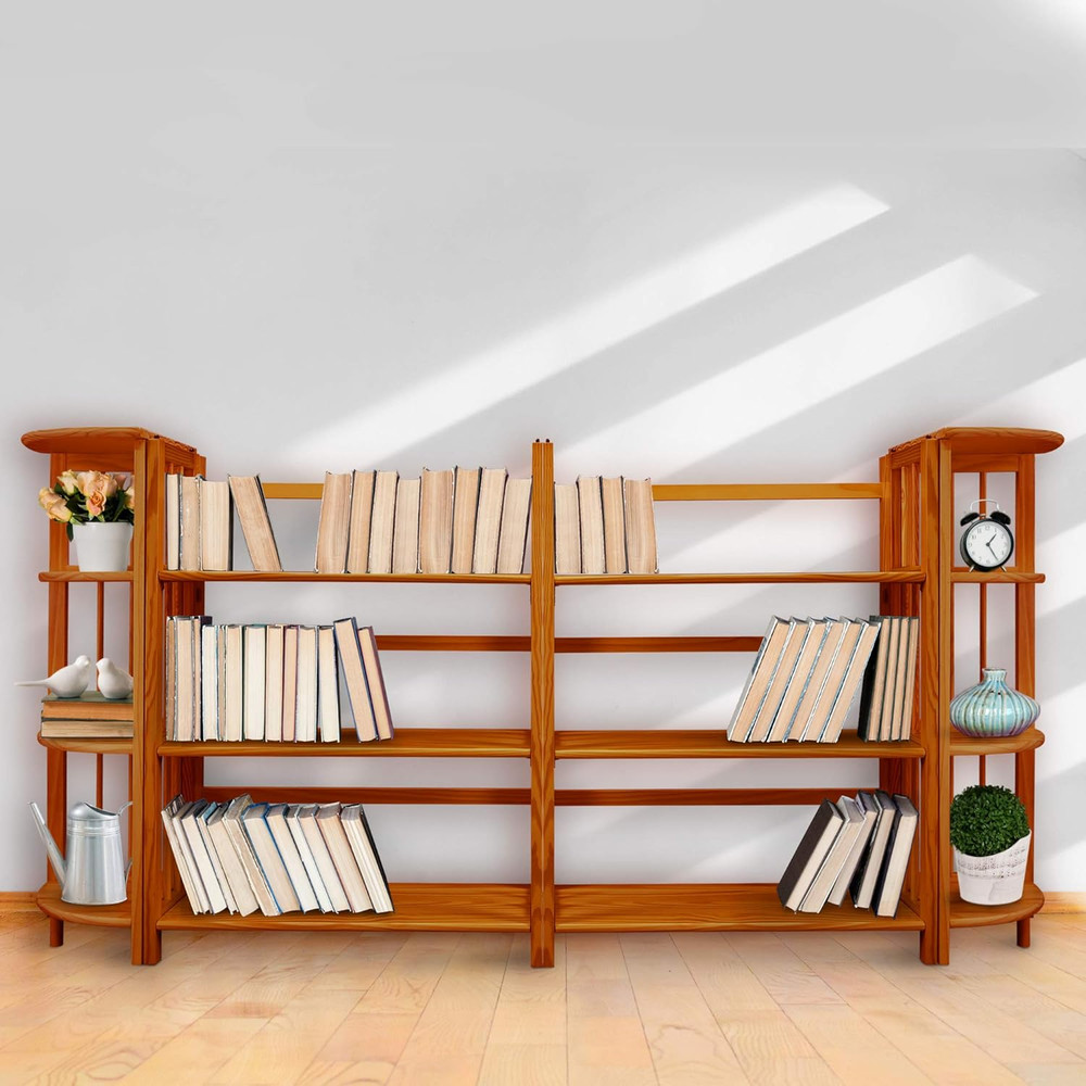 3-Shelf Folding Stackable Bookcase (27.5" Wide)-Honey Oak
