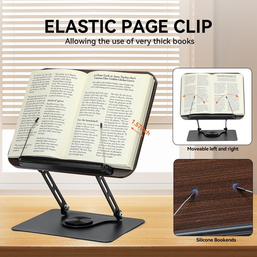 360° Rotating Book Stand for Reading, Adjustable Foldable Book Holder for Rea...