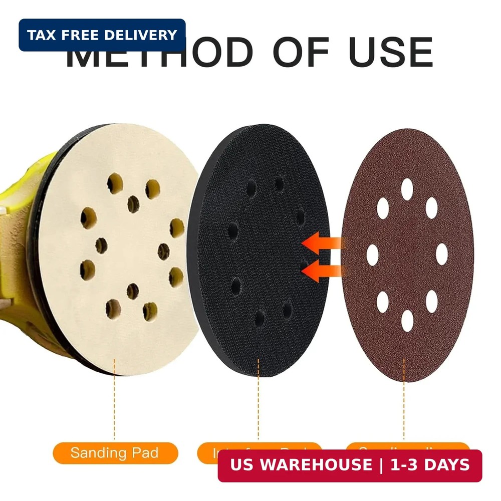 6pc 5" 8 Holes Interface Pads Orbital Sander Sanding Foam Pad Hook Loop Buffer
