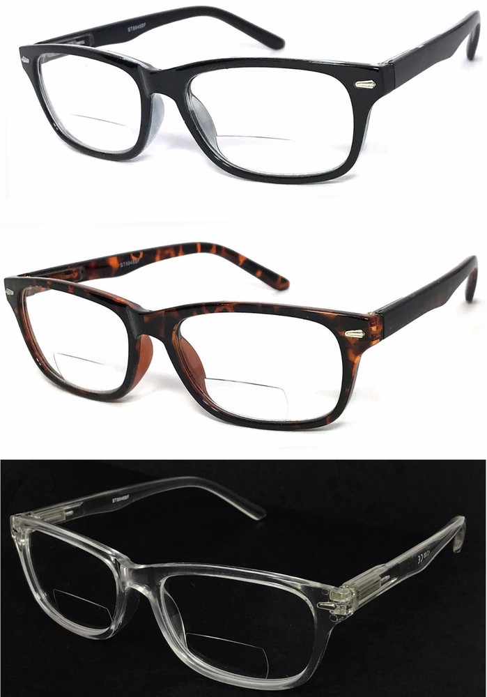 1 or 2 Pairs Clear Bifocal Reading Glasses Retro Rectangular Frame Spring Temple