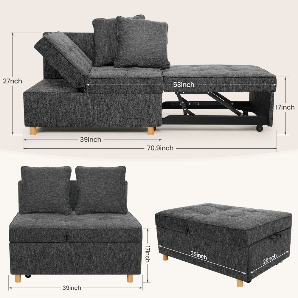 Folding Ottoman Sofa Bed, Convertible Chair 4-in-1 Multi Function Sleeper Sofa🔥