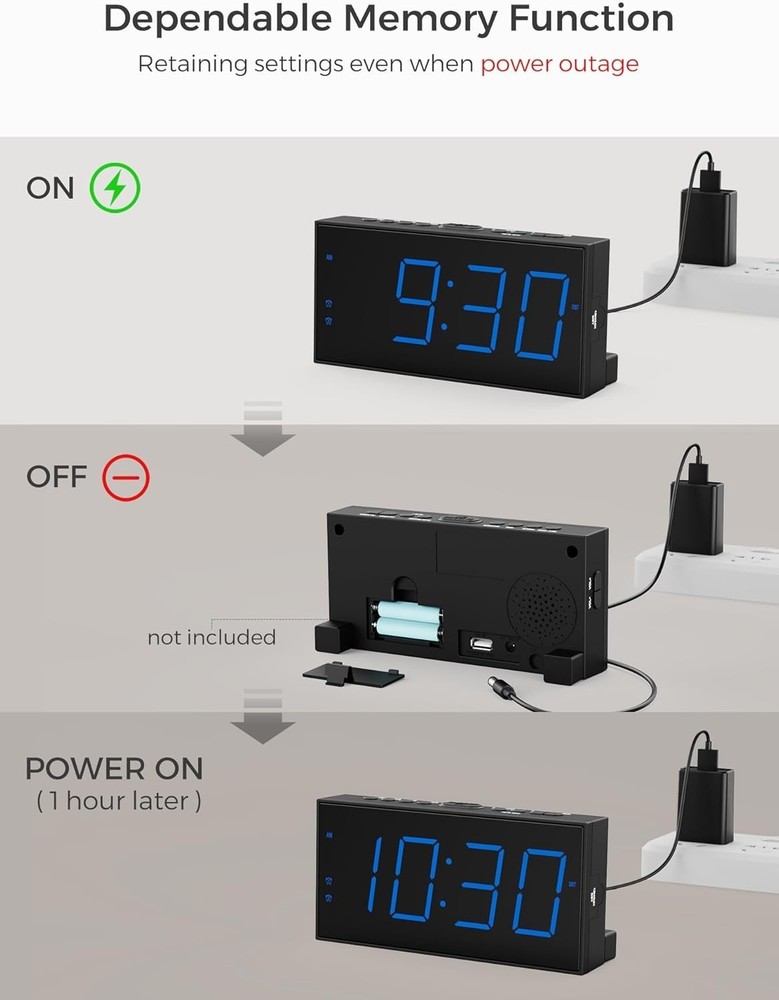 User-Friendly Alarm Clock with Large Numbers & Adjustable Volume for All Ages