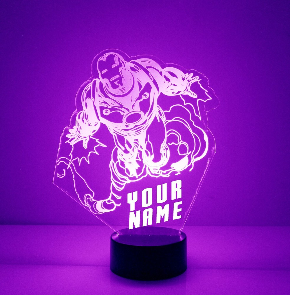 Iron Man, Personalized Marvel Avengers LED Night Light Lamp with Remote Control