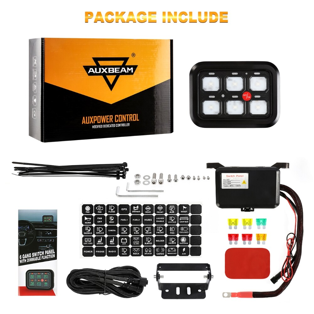 AUXBEAM 6 Gang Switch Panel LED Light Electronic Relay Circuit Control System