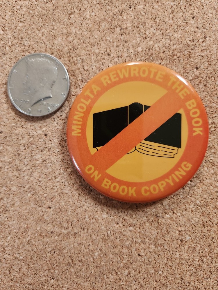 Vintage Minolta Wrote The Book On Book Computer Copying pinback button