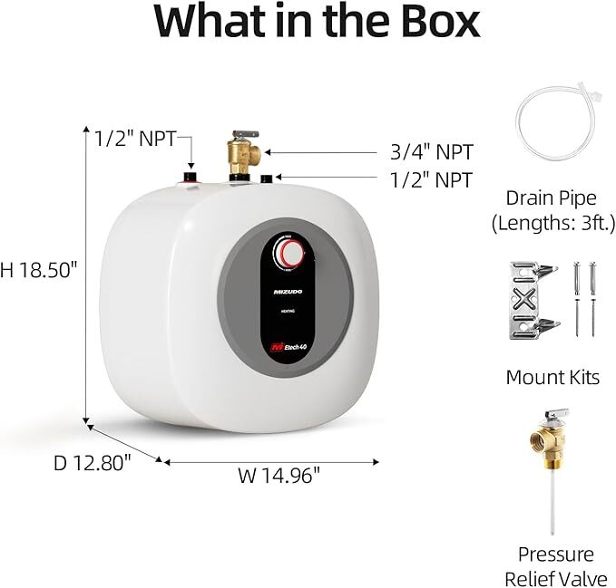 4.0 Gallon Electric Mini Tank Water Heater 1440W Point of Use Hot Water Heater
