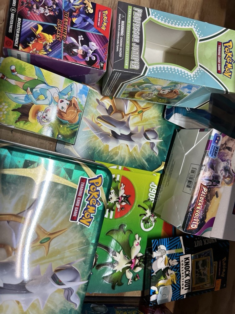 Pokemon Tin Lot Empty Storage Boxes + Mini Tins + Sticker Sheets Bulk