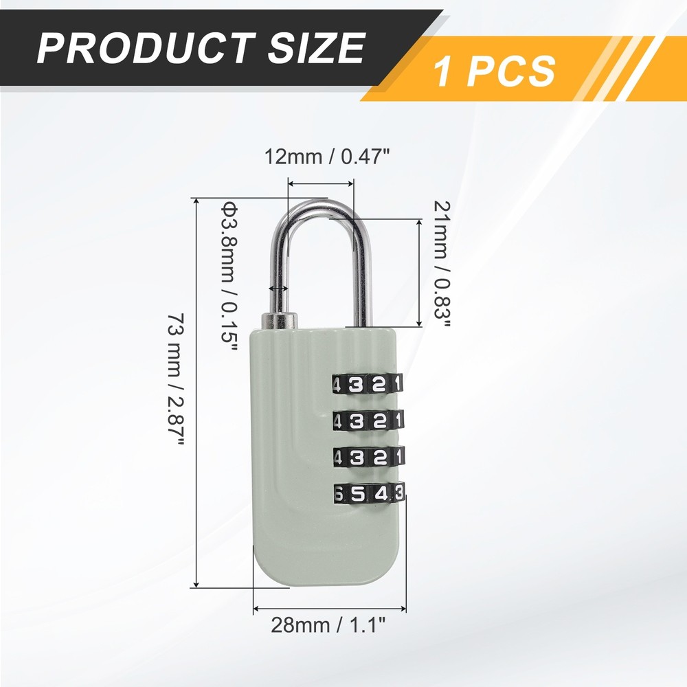 Resettable 4 Digit Combination Lock Code Padlock, Gray (73 x 28mm)