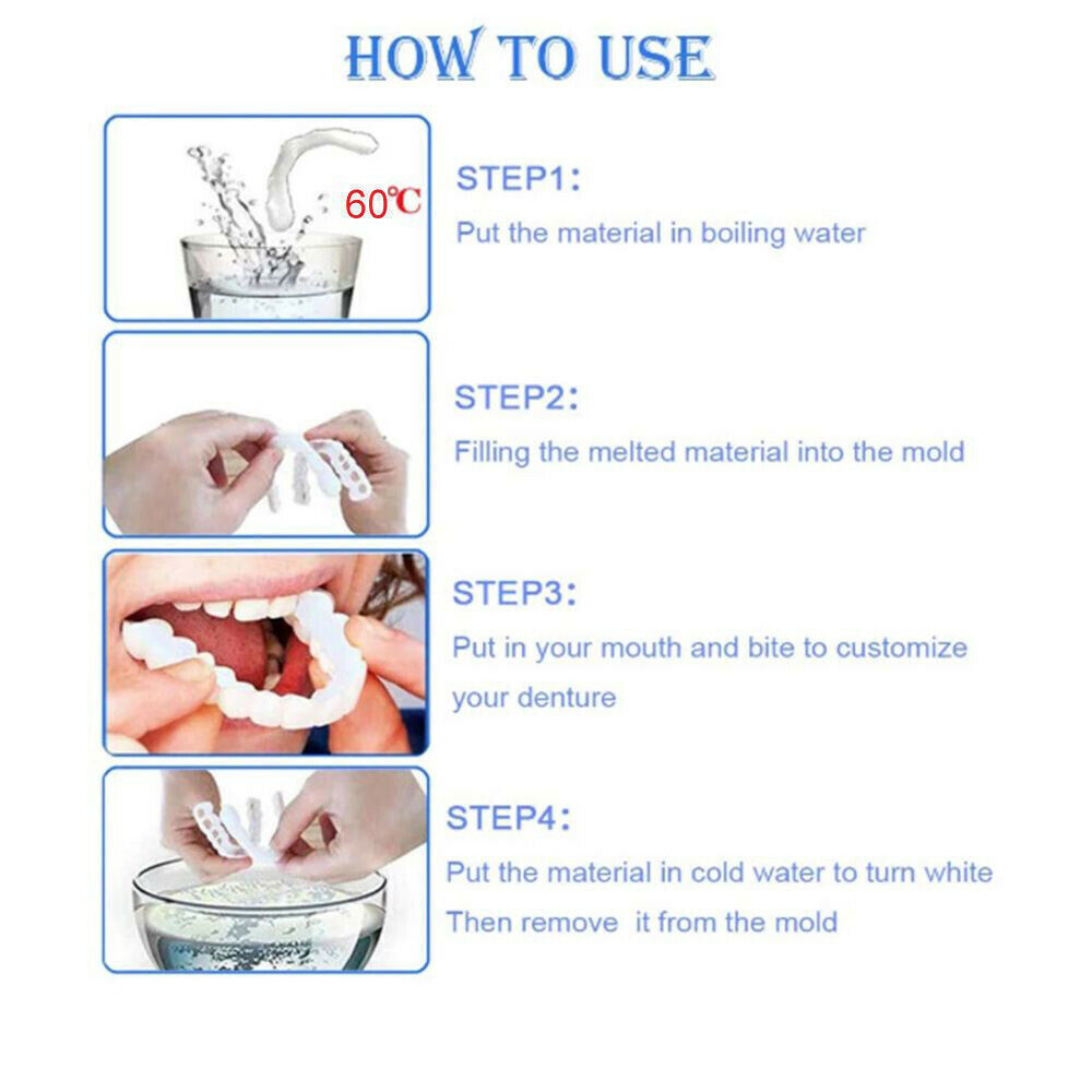 Upper Lower Teeth Silicone Veneers Dentures Snap-on Teeth Kit False Teeth