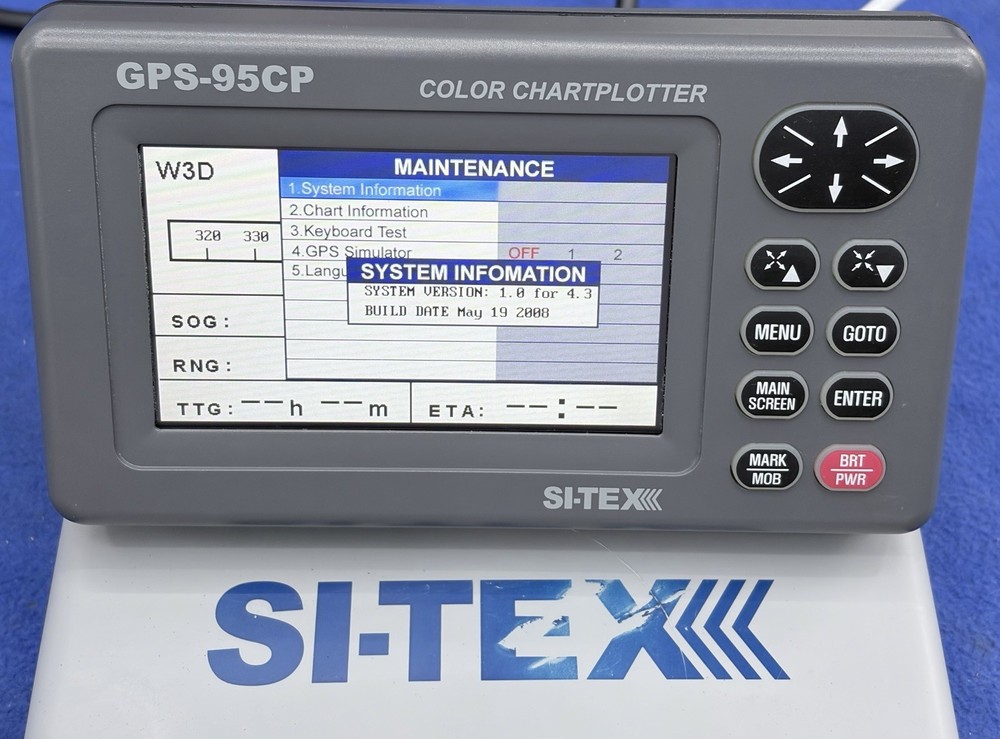 Si-Tex GPS-95CP GPS Chartplotter Display & Cover; Fully Tested & Working