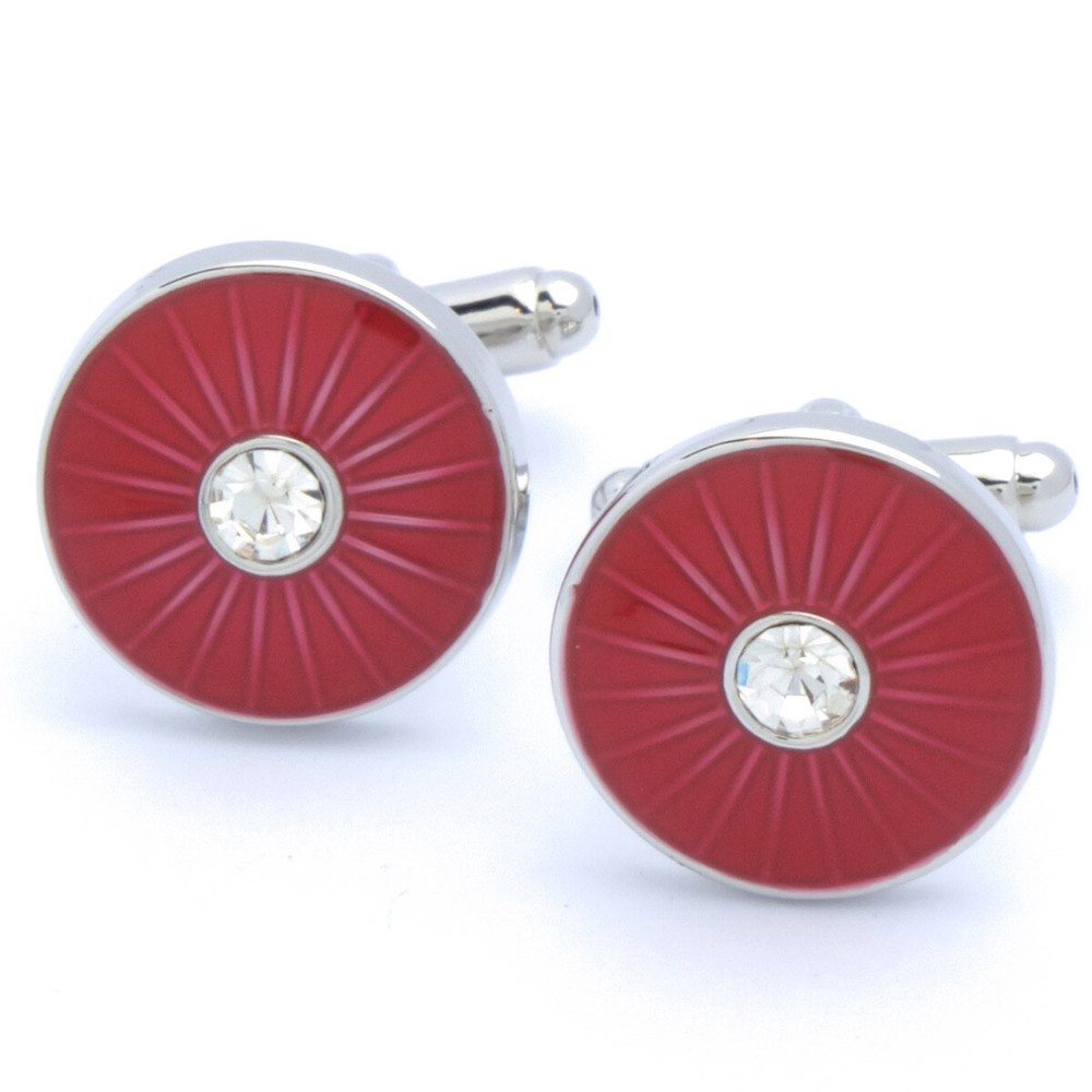 Cufflinks - Red Round with White Stone