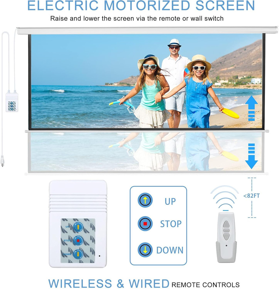 120" Motorized Projector Screen Electric Diagonal Automatic Projection 16:9 H...