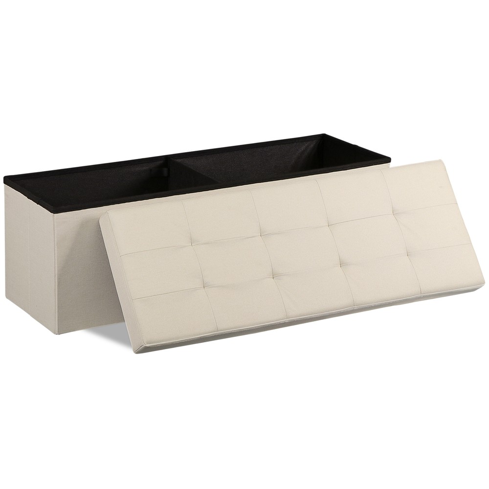 Durable 43" Storage Ottoman Bench Storage Stools Footrest Beige Footstools