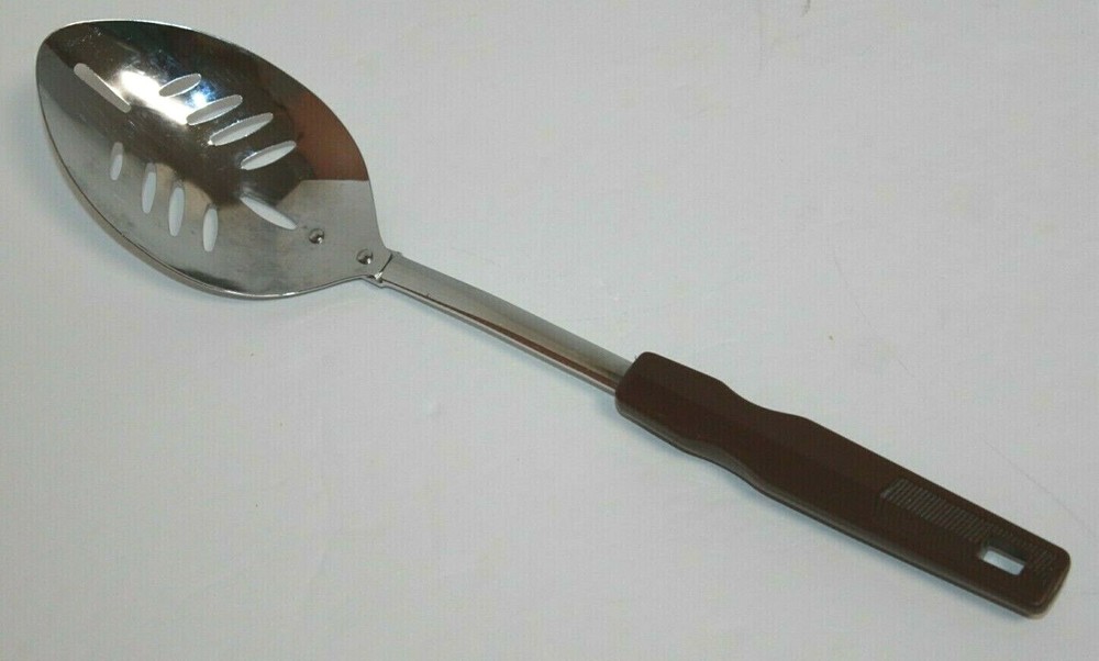Vintage Slotted Serving Spoon Brown Plastic Handle