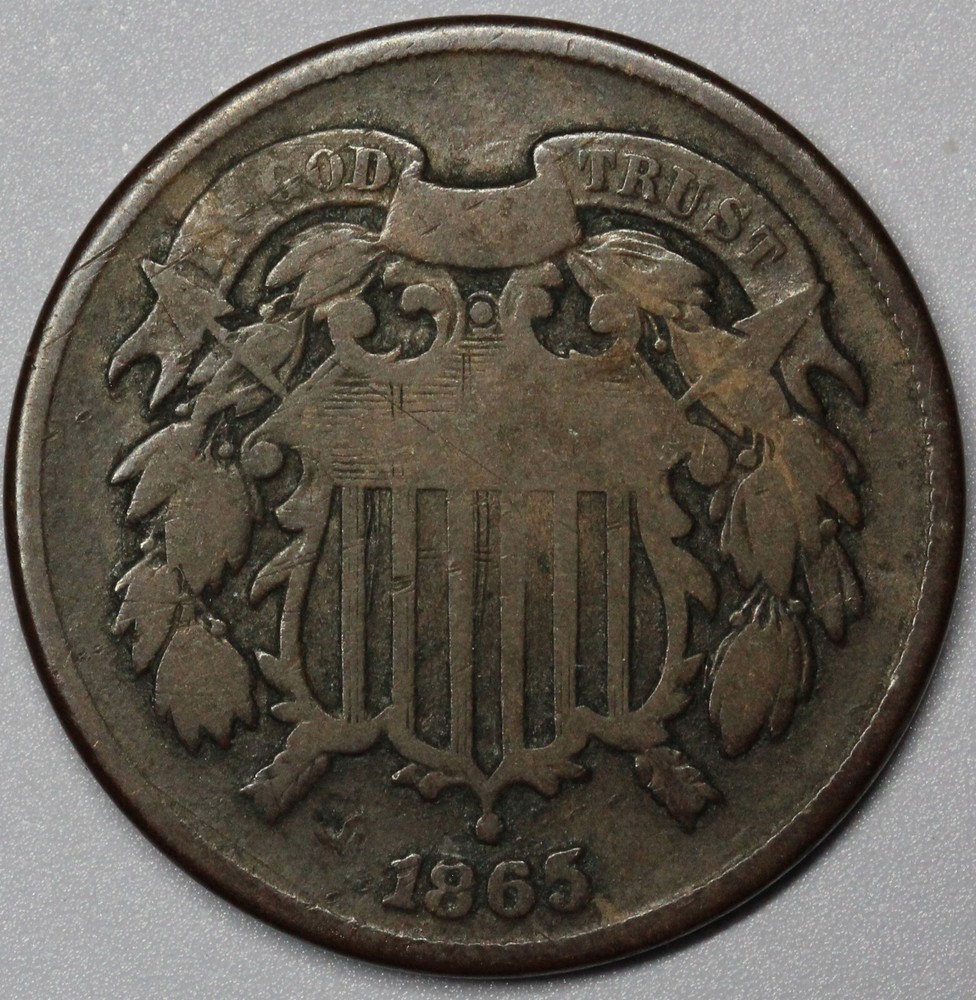 1865 2 cent piece F+