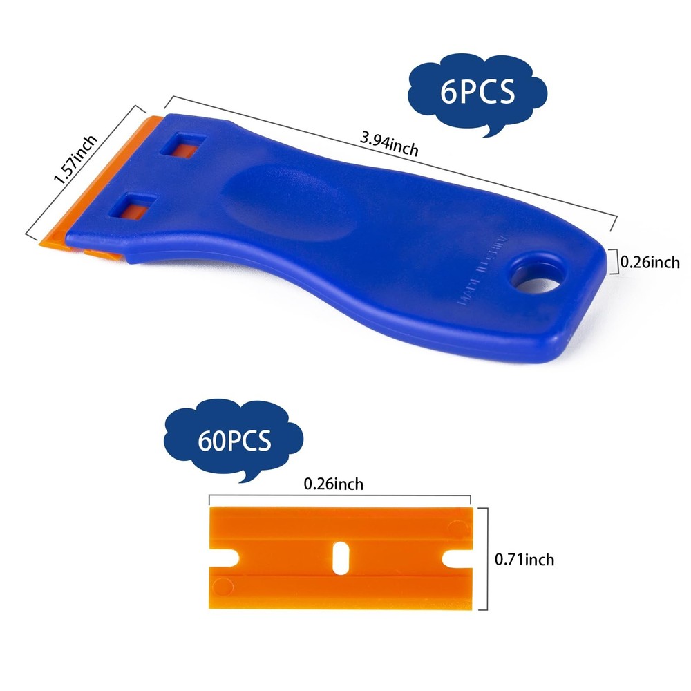 Plastic Razor Blade Scraper Tool, 6 Pcs Razor Scraper with 60 Pcs Plastic Bla...
