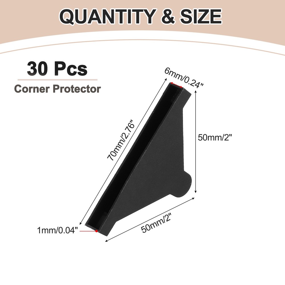 30Pcs 0.24x2in Plastic Rounded Corner Triangle Glass Corner Protector, Black