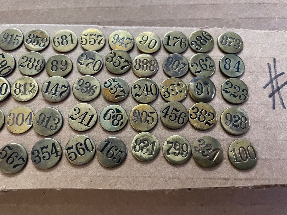 Vintage BRASS HEAD Screen Door Window Numbered Thumb Tacks 50pcs #3