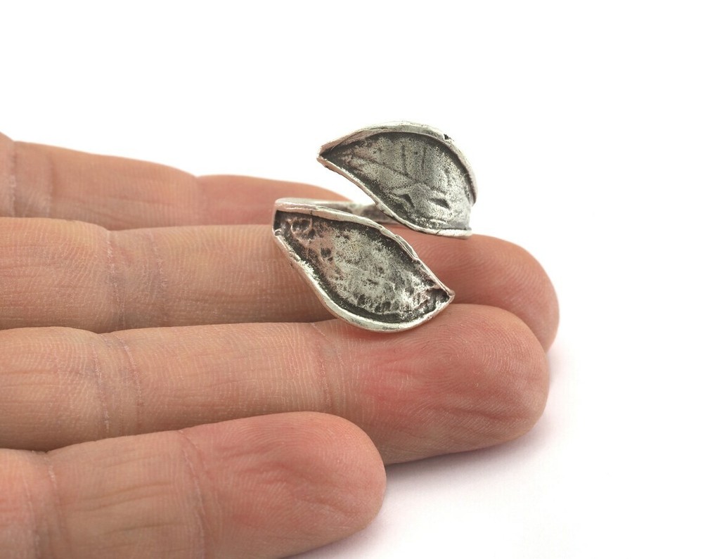 Leaf Ring Adjustable Antique Silver Plated Brass (18.5mm 8.5US inner size) 2680