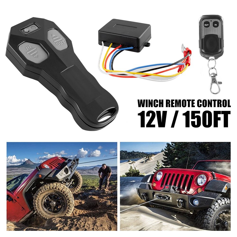 Black Car Vehicle Winch Wireless Remote Control KeyFob Transmitter Receiver Kit`