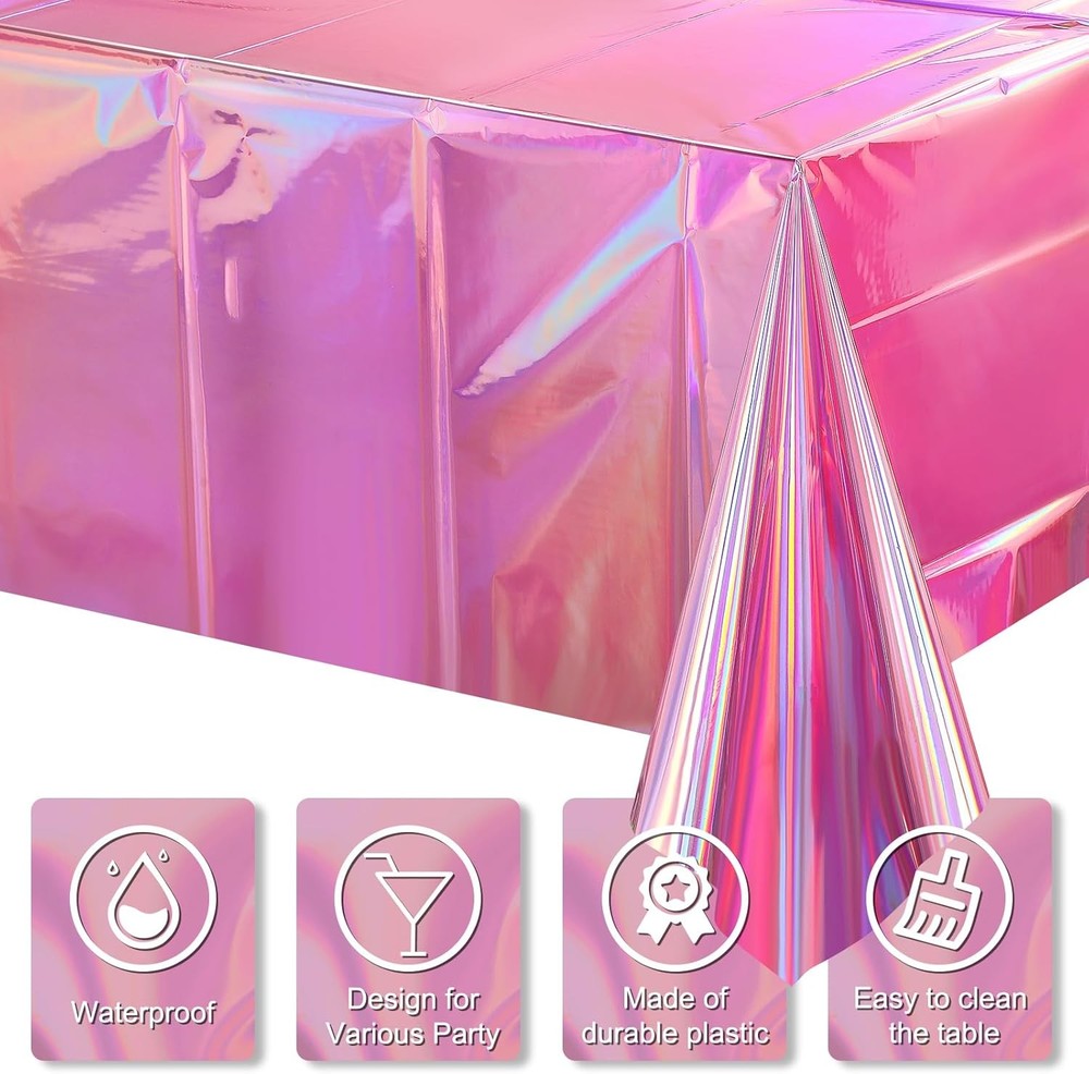 4 Pack Iridescent Pink Plastic Tablecloths, FunnyPars Shiny 4 Pack,