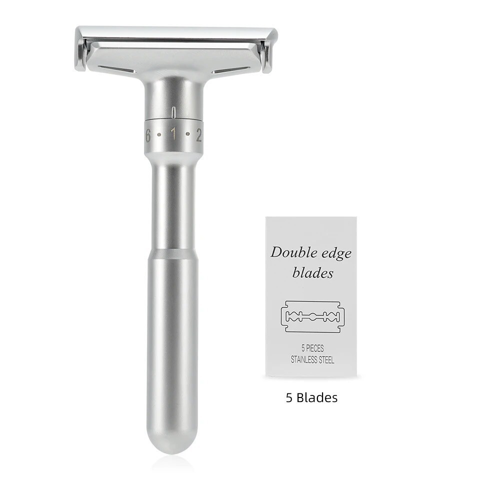 Future Adjustable Double Edge Shaving Safety Razor With Stand & 5 Blades