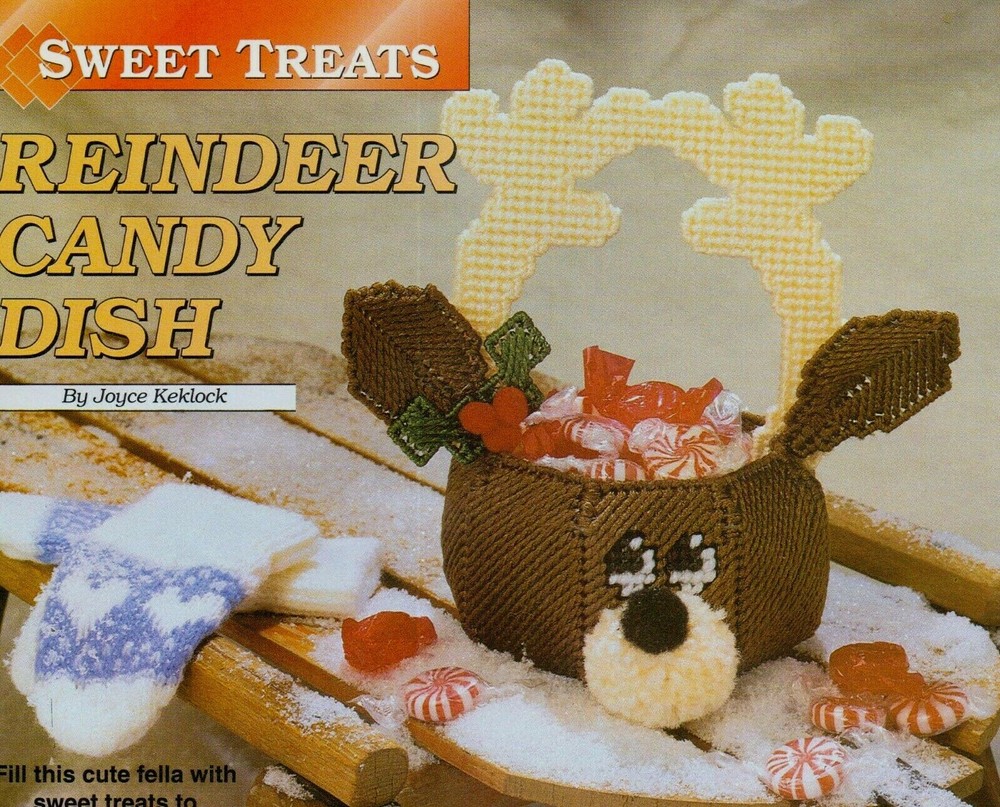 REINDEER CANDY DISH CHRISTMAS PLASTIC CANVAS PATTERN INSTRUCTIONS