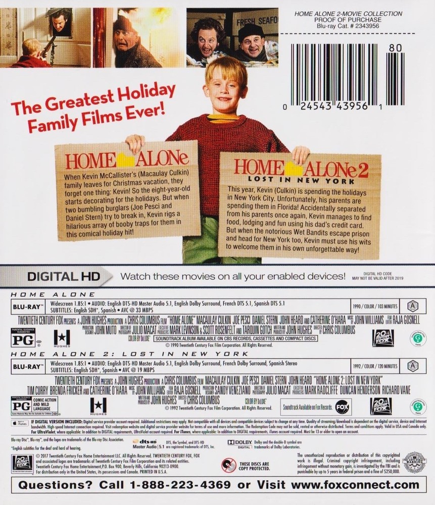 Home Alone / Home Alone 2 (Blu-ray + Digital) NEW