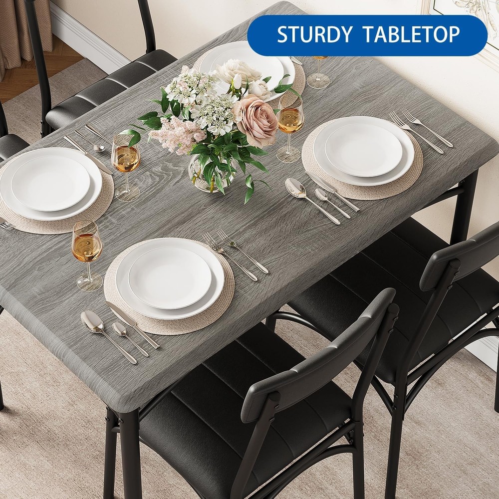 Dining Table Set 4 Kitchen Table W/ Chairs 4 Rectangular Wood Dining Room Table