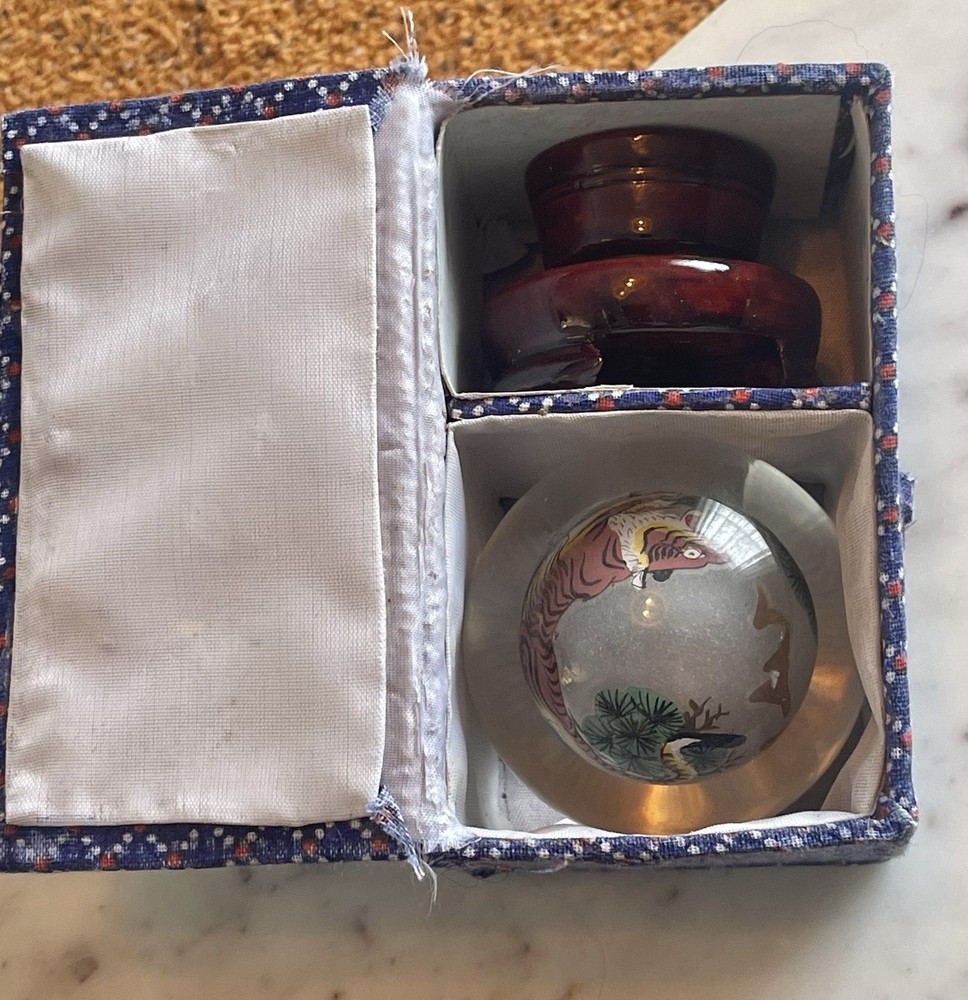 Gorgeous Hand Painted Tiger Design Mini Reverse Painted Crystal Ball
