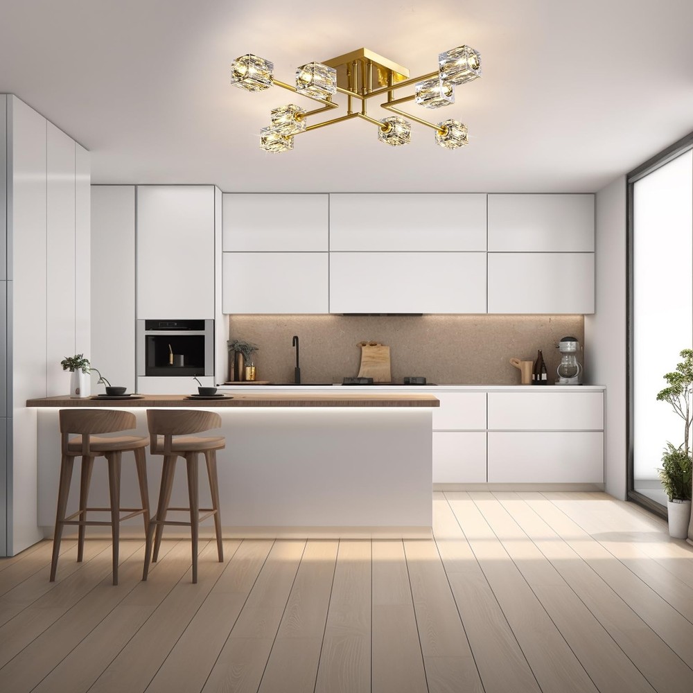 Modern Crystal Ceiling Light,Semi Flush Mount Ceiling Light Fixture with 8-Li...