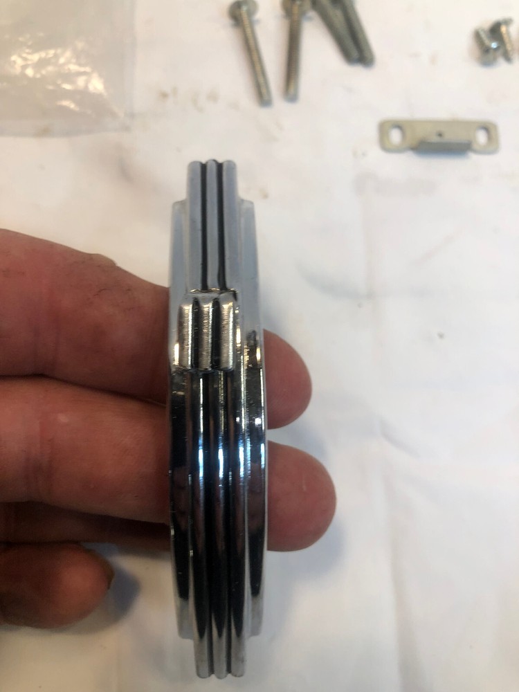 Vintage Chrome Cabinet Door Push Button Latch Pull 2 Black Lines