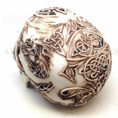 Realistic Looking Resin Skull with Hand Painted Engraved Tattoo Patterns